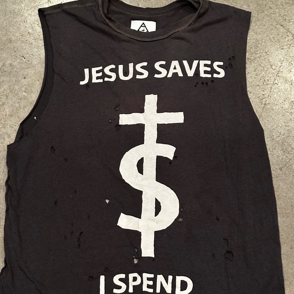 UNIF clothing JESUS SAVES I SPEND muscle tank shirt (womens)